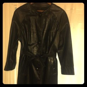 VINTAGE 90’s Black Genuine Leather Belted Trench